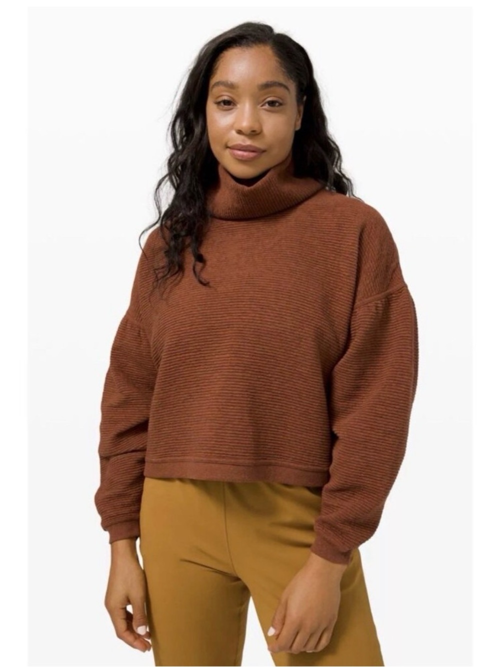 lululemon athletica Ribbed Turtleneck Sweater in Rust M to L